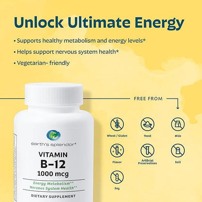 Earth's Splendor Energy & Wellness: Vitamin B12 Tablets for Metabolism Support + Apple Cider Vinegar Gummies for Energy
