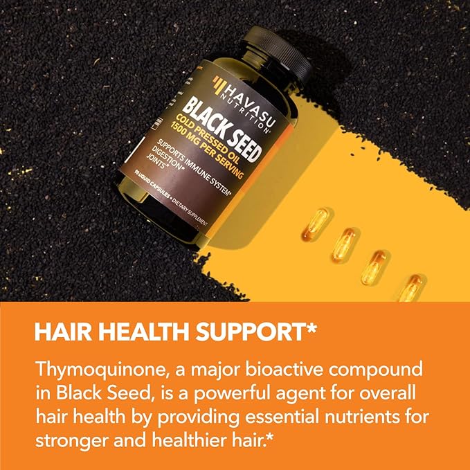 Cold Pressed Black Seed Oil Capsules - 1500mg Black Cumin Supplement for Immune Function, Digestive Support & Overall Health - Hair & Skin Superfood - Nigella Sativa - 1 Month Supply, Unflavored