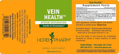 Herb Pharm Vein Health Liquid Herbal Formula for Cardiovascular and Circulatory System Support - 4 Ounce