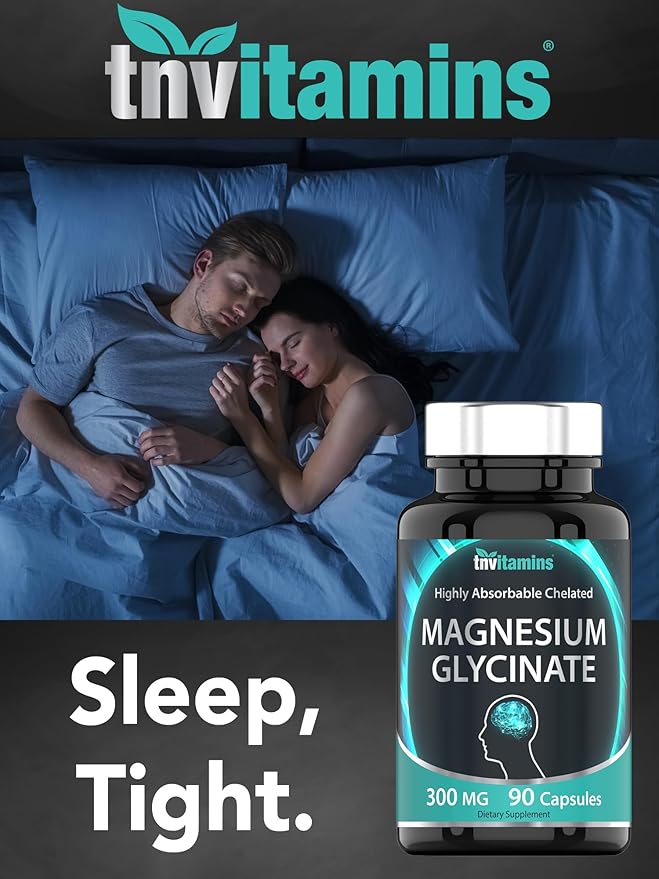 Magnesium Glycinate Capsules (300 MG Per Serving - 90 Count) | Pure Chelated Magnesium Bisglycinate Powder Supplement | Glicinato de Magnesio | for Sleep, Calm, Nerve, & Stress Support* | TNVitamins
