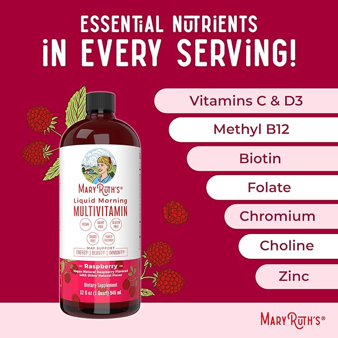 Multivitamin for Women, Men & Kids by MaryRuth's | Liquid Morning Multivitamin | Mens, Womens Vitamins | Vitamin A C D E B6 B12 Biotin Zinc | Beauty | Vegan | Non-GMO | Gluten Free | 32 Servings