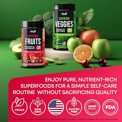 Fruits and Veggies Supplement - High Fiber Supplement for Immunity, Gut & Energy - Super Reds & Super Greens Supplements with Marshmallow Root - 240 Reds and Super Greens Powder Superfood Capsules