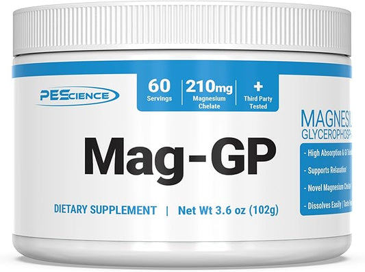 PEScience Mag-GP, Magnesium Glycerophosphate Chelate, 60 Servings, High Absorption, Improved Sleep, Stress Relief & Cramp Support