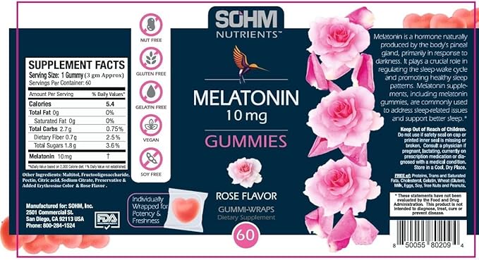 Melatonin Gummies, 60 Count, Supports Healthy Sleeps, Nighttime Solution to Enhance Sleep Quality Melatonin Gummies for Adults Vegetarian Without Gluten