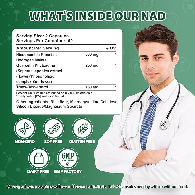 NAD Nicotinamide Riboside Resveratrol, Liposomal NAD Supplements for Women & Men, NMN Supplement Alternative, NAD Supplement - 100 Capsules - 3pcs
