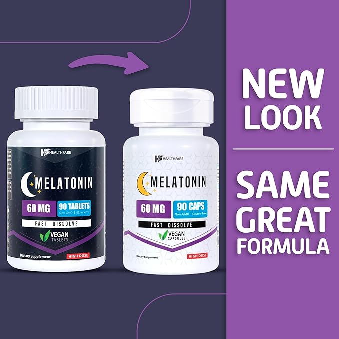 Melatonin 60mg | 90 Tablets | Vegetarian Formula | Non-GMO | Gluten-Free | Unflavored | Made in The US (2-Pack of 60)