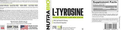NutraBio L-Tyrosine Supplement, 150g – Help Support Athletic Performance and Wellness