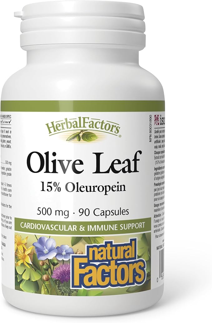 HerbalFactors by Natural Factors, Olive Leaf 500 mg, Natural Wellness Formula, 90 Capsules