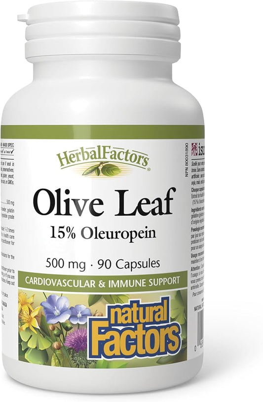 HerbalFactors by Natural Factors, Olive Leaf 500 mg, Natural Wellness Formula, 90 Capsules