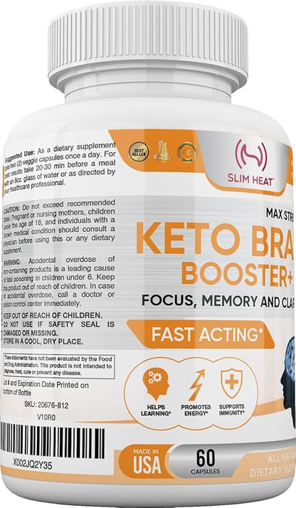 Keto Brain Booster - Brain Supplement - Focus, Concentration, Memory Neuro Supplement for Women & Men - Supports Learning, Energy, Immunity - All Natural, Non GMO, Made in USA - 60 Capsules