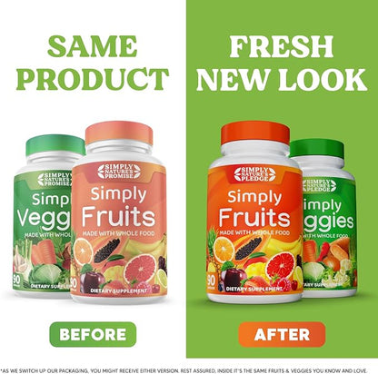 Simply Nature's Pledge - Packed with 42 Different Fruits & Vegetables - 3 Month Supply- Made with Whole Food Superfoods - with Aloe Vera – 100% Soy Free - 540 Capsules