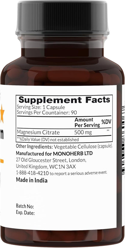 Magnesium Citrate 500 mg, 90 Vegan Capsules