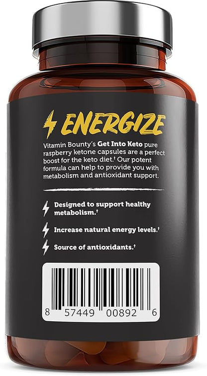 Vitamin Bounty Get Into Keto Pills - Premium Raspberry Ketones, Promotes Ketosis for Women and Men, Supports Keto Diet, Green Tea, Boosts Energy, Non-GMO - 60 Capsules