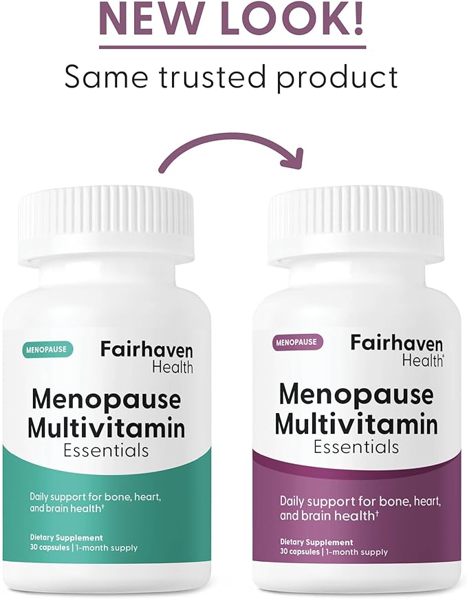 Fairhaven Health Menopause Relief Multivitamin Essentials | Hormone Free Menopause Supplements for Women | Methylated Multivitamin for Women 50 and Over | Hot Flash Relief* | Non-GMO | 30 Capsules