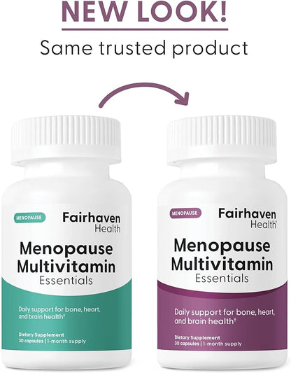 Fairhaven Health Menopause Relief Multivitamin Essentials | Hormone Free Menopause Supplements for Women | Methylated Multivitamin for Women 50 and Over | Hot Flash Relief* | Non-GMO | 30 Capsules
