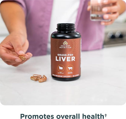 Ancient Nutrition Organ Supplements, Grass-Fed and Wild Organ Complex Capsules, Beef & Lamb Liver, Supports Healthy Blood, Gut, and Liver, 180 Ct