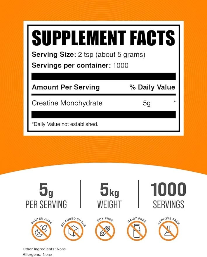 BulkSupplements.com Creatine Monohydrate Powder - Creatine Supplement, Micronized Creatine, Creatine Powder - Unflavored & Gluten Free, 5g (5000mg) per Servings, 5kg (11 lbs) (Pack of 5)