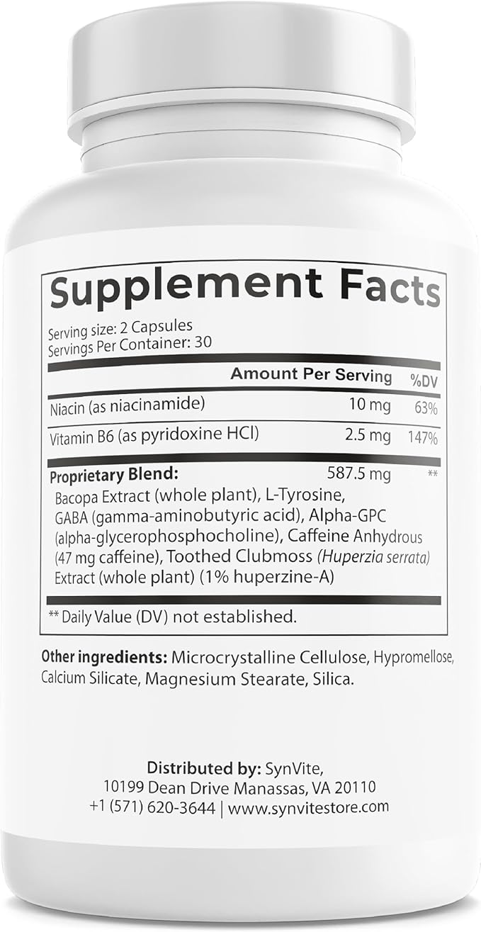 Brain Support System - Brain Supplements for Memory and Focus - Memory Supplement for Brain - with Bacopa Monnieri, Alpha GPC, Vitamin B6 & More - Vegan, Non GMO, Gluten Free - 60 Capsules
