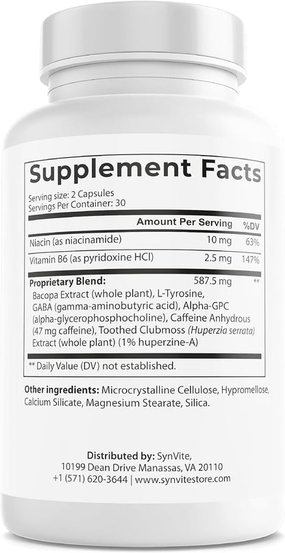 Brain Support System - Brain Supplements for Memory and Focus - Memory Supplement for Brain - with Bacopa Monnieri, Alpha GPC, Vitamin B6 & More - Vegan, Non GMO, Gluten Free - 60 Capsules