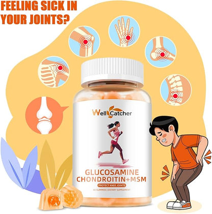 Glucosamine Chondroitin Gummies with MSM for Men Women - Sugar Free Extra Strength Joint Support Glucosamine Gummies Supplement for Adults Flexibility Back Knees Hands Pineapple Flavor (2 Packs)