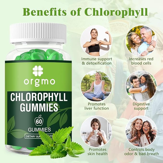 Chlorophyll Gummies Sugar Free with Unfiltered ACV & Vitamin D – Energy Boost | Immune & Digestion System Support | Internal Deodorant | Skin Care, Vegan Non-GMO