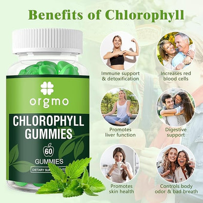 Chlorophyll Gummies Sugar Free with Unfiltered ACV & Vitamin D – Energy Boost | Immune & Digestion System Support | Internal Deodorant | Skin Care, Vegan Non-GMO