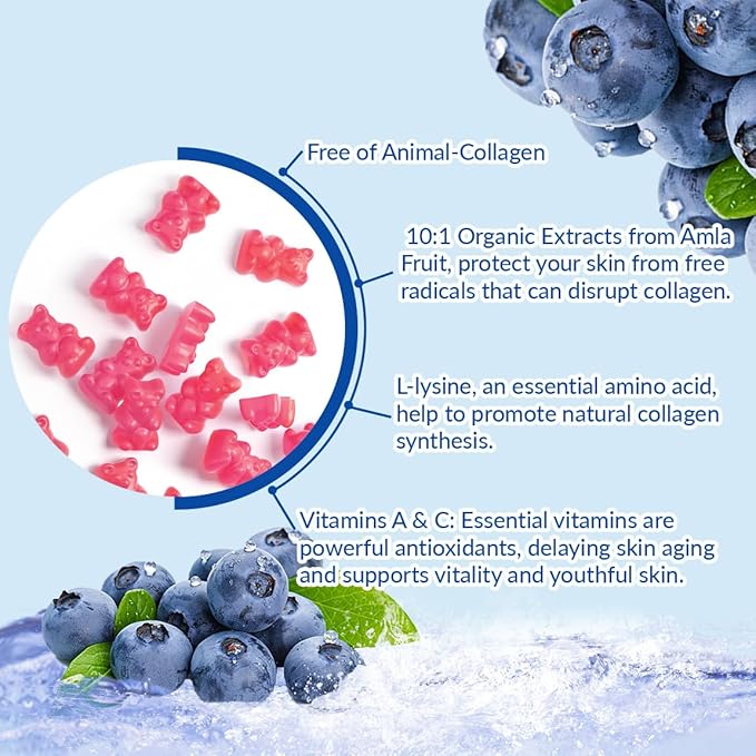Collagen Boosting Gummies, Vegan Collagen Gummies for Women with L-Lysine, Amla, Biotin, Vitamin C, A, E, Collagen Booster Gummies Supplement for Hair Skin Nails & Joint