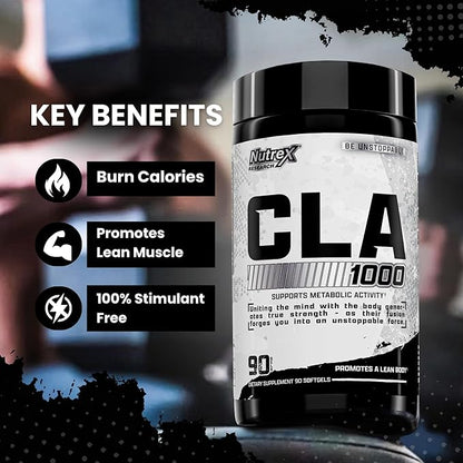 Nutrex CLA 90 Soft Gels - 1000mg Conjugated Linoleic Acid Active Blend from Safflower Oil - Stimulant-Free Metabolism Booster Pills for Weight Loss