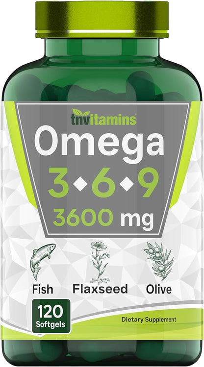 Triple Omega 3◆ 6◆ 9: 3600mg x 120 Softgels | Omega Essential Fatty Acids from Fish Oil (EPA & DHA), Flaxseed Oil (ALA & LA), & Olive Oil (OA) | Omega 3-6-9 Supplement for Women & Men | Non-GMO
