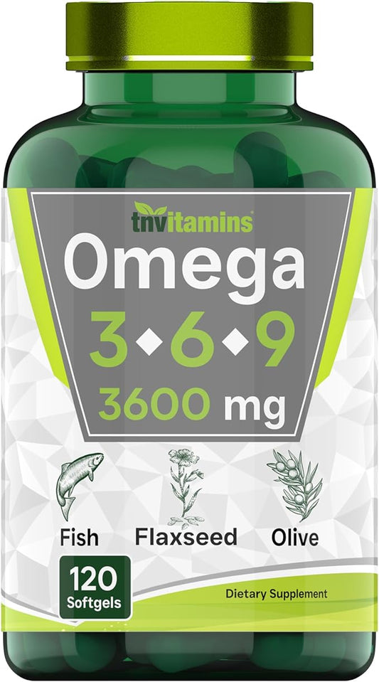 Triple Omega 3◆ 6◆ 9: 3600mg x 120 Softgels | Omega Essential Fatty Acids from Fish Oil (EPA & DHA), Flaxseed Oil (ALA & LA), & Olive Oil (OA) | Omega 3-6-9 Supplement for Women & Men | Non-GMO