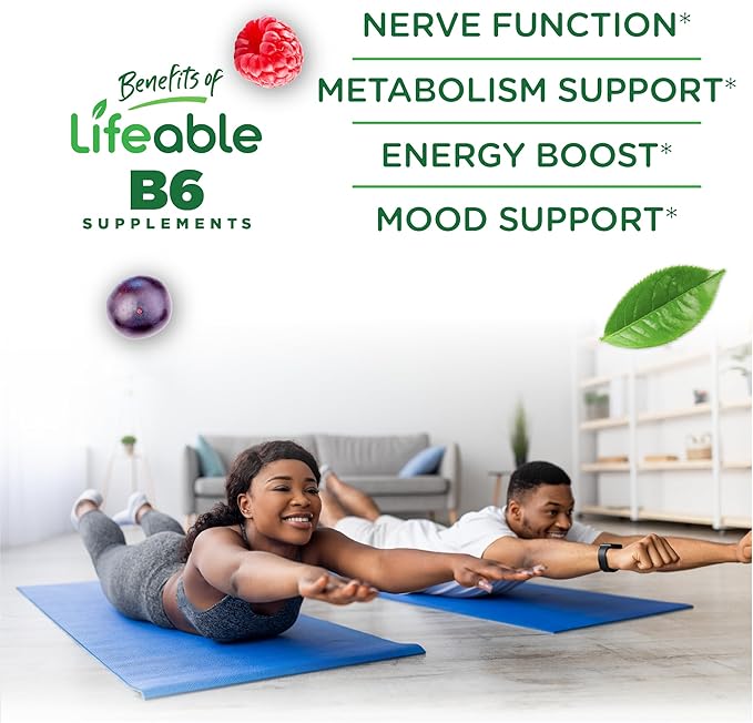 Lifeable Vitamin B6 Gummies | 100mg | Great Tasting VIT B6 Supplement | Vegan B6 Vitamins for Nerve Support Supplement | Vitamin B 6 for Adults, Men, Women | 60 Gummies