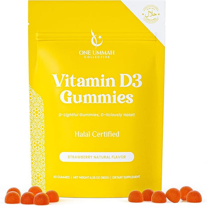Halal Certified Vitamin D3 Gummies 2000 IU - Sugar-Free, Vegan, & High Absorption - Cholecalciferol Supplement - Tasty Gummies for Adults and Kids