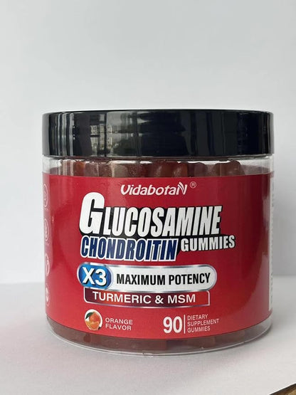 Sugar Free Glucosamine Chondroitin Gummgies, Extra Strength 1500mg with MSM &Turmeric， Orange Flavor, Gluten-Free Gummies (90 Count)