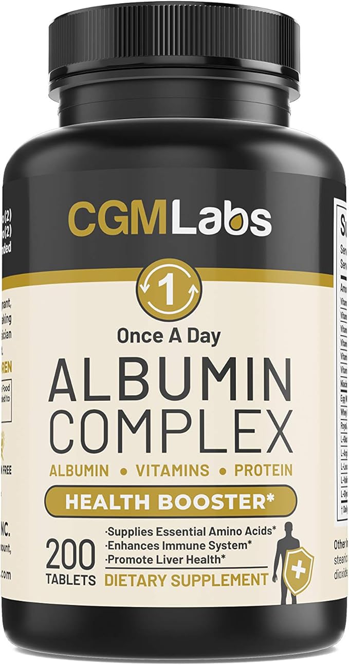 CGM Labs - Once A Day Albumin Complex - Whey Protein, Royal Jelly, Essential Amino Acids - 200 Chewable Tablets