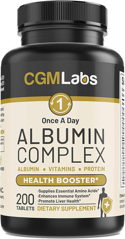 CGM Labs - Once A Day Albumin Complex - Whey Protein, Royal Jelly, Essential Amino Acids - 200 Chewable Tablets