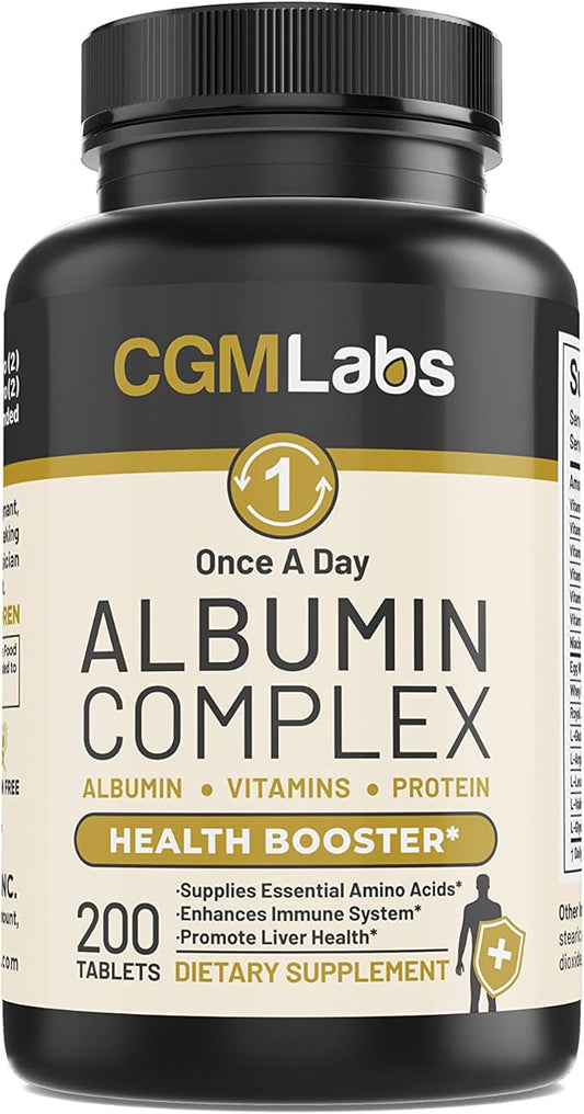 CGM Labs - Once A Day Albumin Complex - Whey Protein, Royal Jelly, Essential Amino Acids - 200 Chewable Tablets