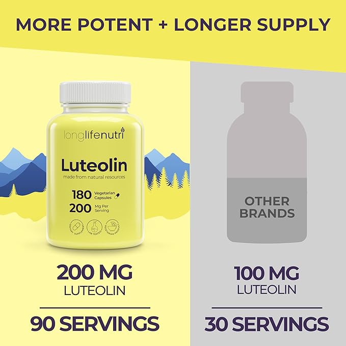 Luteolin Supplement 200mg - 180 Vegetarian Capsules, 3-Month Supply - Strengthen Cognitive Function & Overall Health - Lab Tested, Made in USA, 2 Serving Size