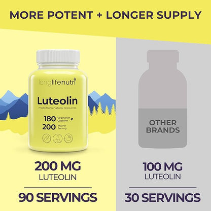 Luteolin Supplement 200mg - 180 Vegetarian Capsules, 3-Month Supply - Strengthen Cognitive Function & Overall Health - Lab Tested, Made in USA, 2 Serving Size