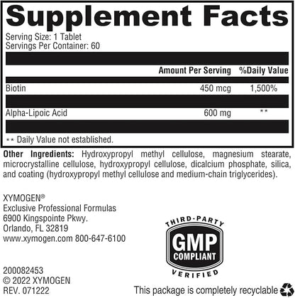 XYMOGEN ALAmax CR - Alpha Lipoic Acid 600mg Tablets - ALA Supplement with Biotin - Support Healthy Antioxidant Activity & Glutathione Levels for Natural Detox (60 Tablets)