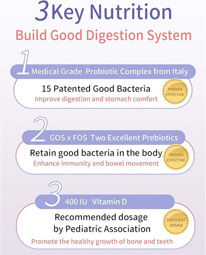 BHK's Baby Probiotic Powder,+ Vitamin D,Reduces Colic,Gas & Spit-ups,Healthy Poops,Reduces Crying & Fussing & Promotes Digestive Comfort,Newborns, Babies & Infants, 30 Sticks