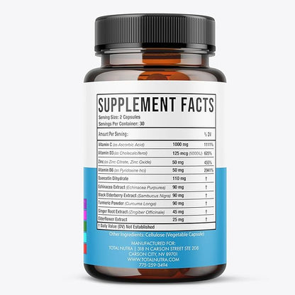 10-In-1 Immune Support Supplement: Immune Boosters for Adults & Kids Daily Immunity Defense with Key Immune System Vitamins Zinc, Vitamin C and D, Plus Elderberry, Quercetin, Echinacea & More, 60 Caps
