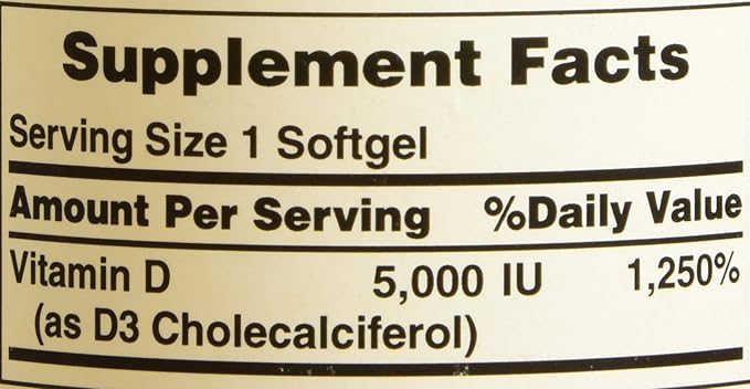 Puritan's Pride Vitamin D3 5,000 IU Bolsters Immunity for Immune System Support and Healthy Bones and Teeth Softgels, Packaging May Vary, Unflavored, 200 Count (Pack of 2)