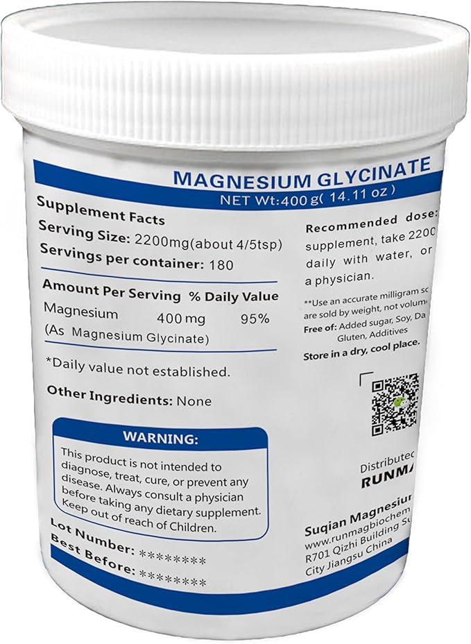 Fully Chelated Food Grade Magnesium Glycinate 400g, Non-GMO, Vegan