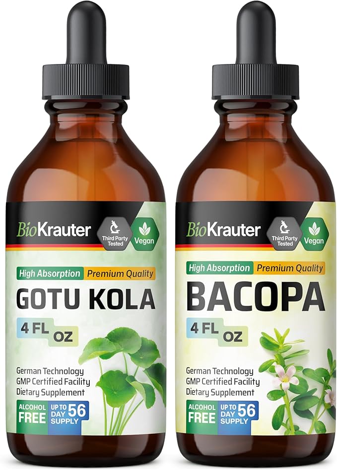BIO KRAUTER Gotu Kola Tincture 4 Fl. Oz. & Bacopa Tincture 4 Fl. Oz.