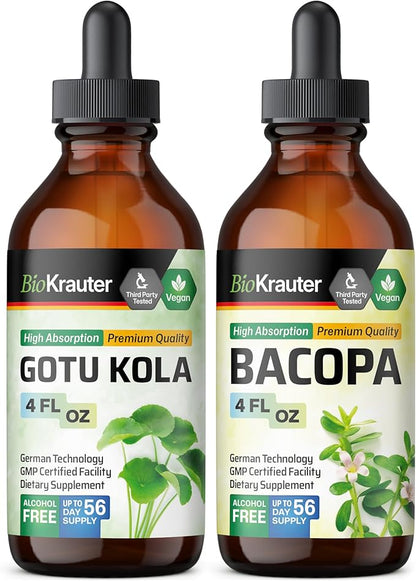 BIO KRAUTER Gotu Kola Tincture 4 Fl. Oz. & Bacopa Tincture 4 Fl. Oz.