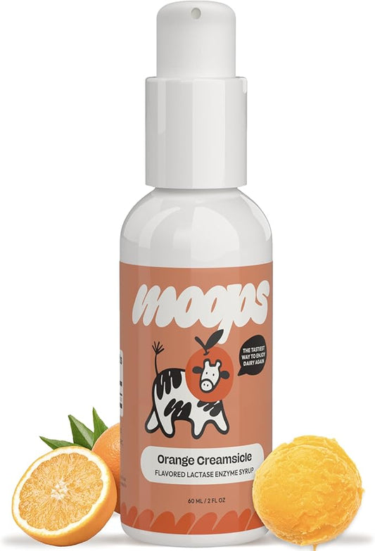 Lactase Enzyme Drops 2oz – Delicious Orange Creamsicle Flavor – 10,000 FCC Units for Fast Acting Dairy Relief – Customizable Dosing for Lactose Intolerance – Portable Twist-to-Lock Pump