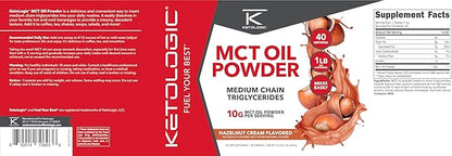 Ketologic MCT Oil Powder (1 LB) (Hazelnut Cream) - 40 Servings, Medium Chain Triglycerides Powder Supplement