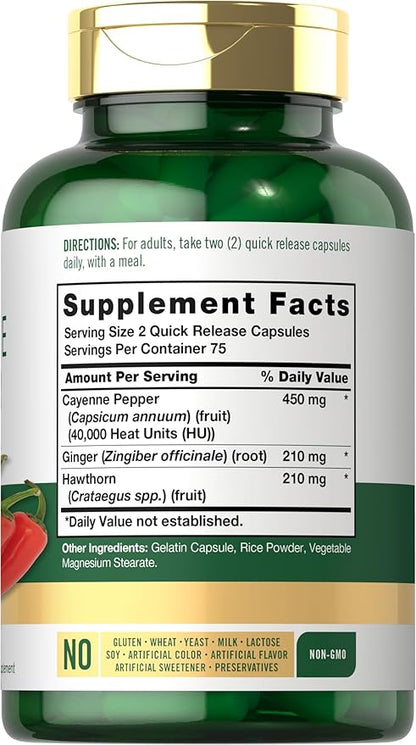 Carlyle Cayenne Pepper Capsules | 40,000 HU | Non-GMO and Gluten Free Supplement