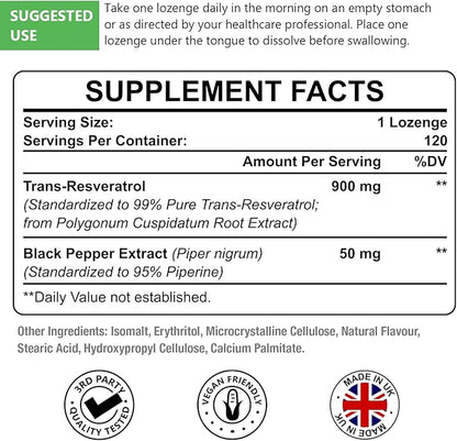 Sublingual Trans-Resveratrol Purity 99%, 3-in-1 Advanced Formula Resveratrol Supplement for Boost NAD+, Immune & Energy Support, Anti-Aging, Skin & Overall Health, 120 Lozenge (120-Day Supply)