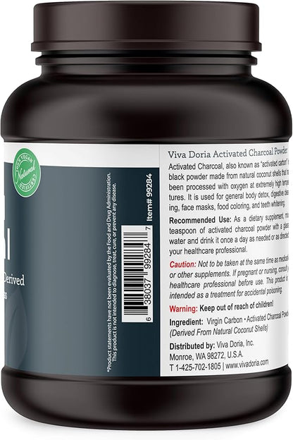 Viva Doria Virgin Activated Charcoal Powder, Coconut Shell Derived, Food Grade, 32 Oz